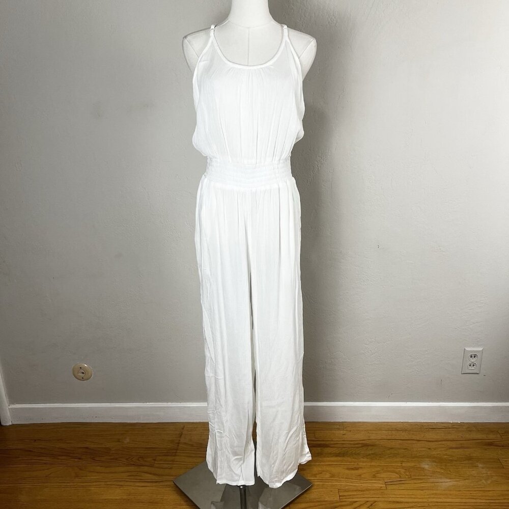prAna Fernie Wide Leg Jumpsuit Swim Cover Up White Modal Gauze Size Medium NWT